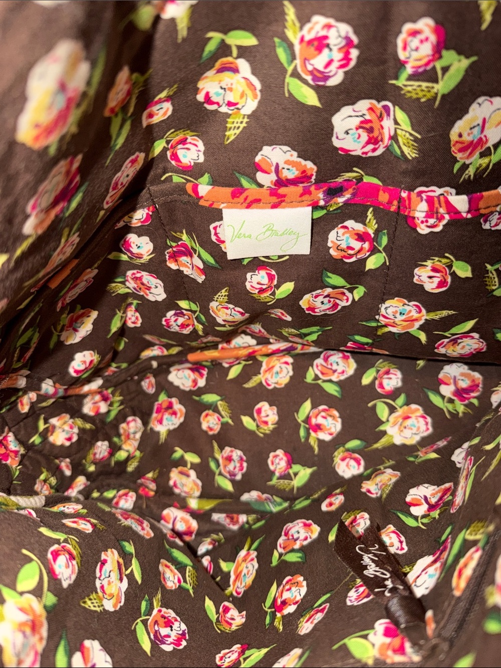Vera Bradley Quilted Floral Tote in Pink, Green & Brown - Picture 3 of 9